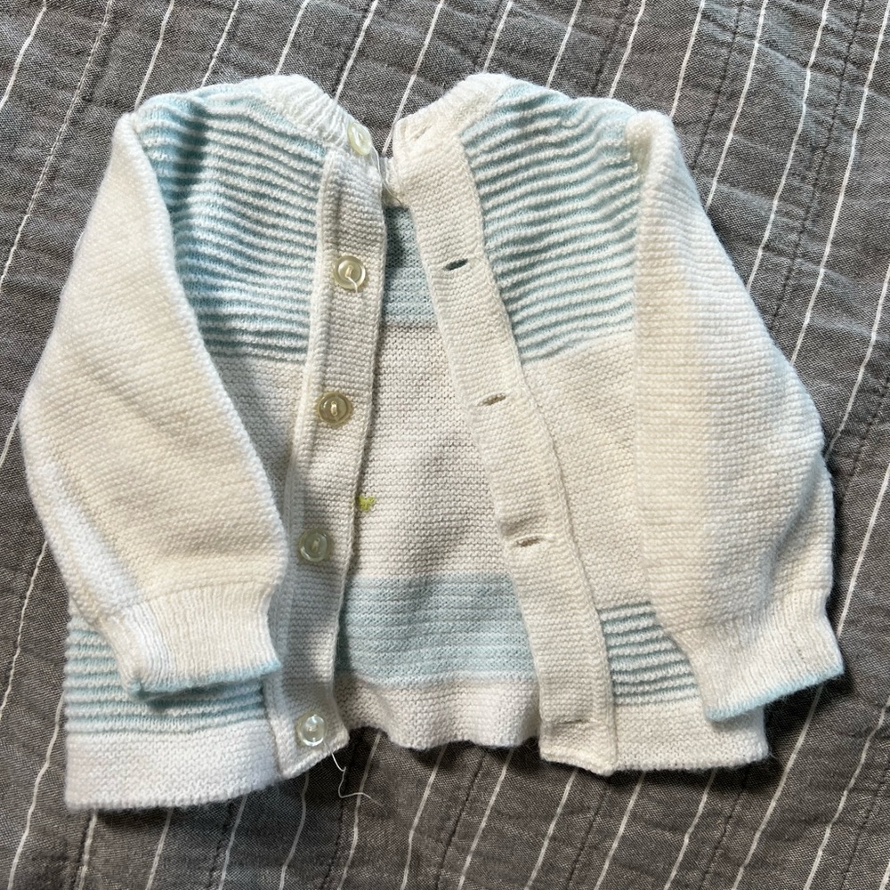 Vintage Renzo Light Blue and white Knit Cardigan with birds